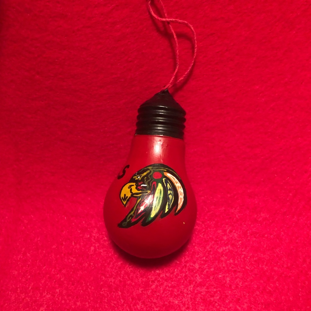 Hand painted Blackhawks lightbulb. Refrigerator light bulb.